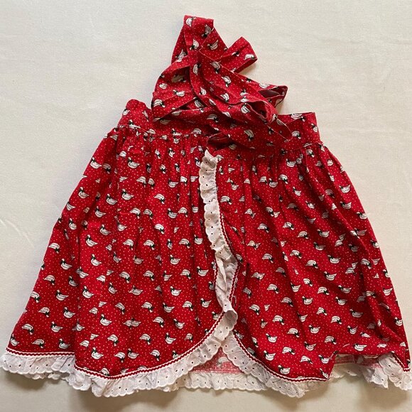 Christmas Kitchen Apron Red Geese Print Vintage Full Wrap - Picture 3 of 5